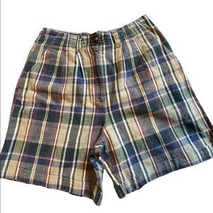 Vintage Kikomo style plaid linen blend high rise cuffed shorts size  11/12